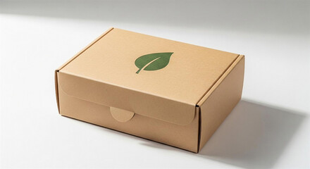 Fototapeta premium Eco-Friendly Recycled Paper Product Box with Green Leaf – Sustainable Packaging Concept