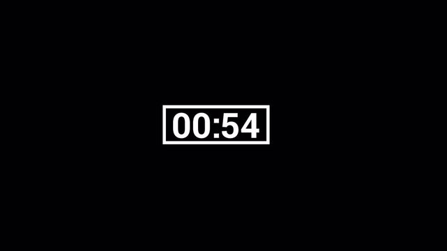 One minute countdown animation with transparent background,1 minute countdown timer, countdown video with alpha channel in 4k.