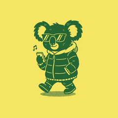 Cool Koala Walking with Smartphone and Sunglasses.