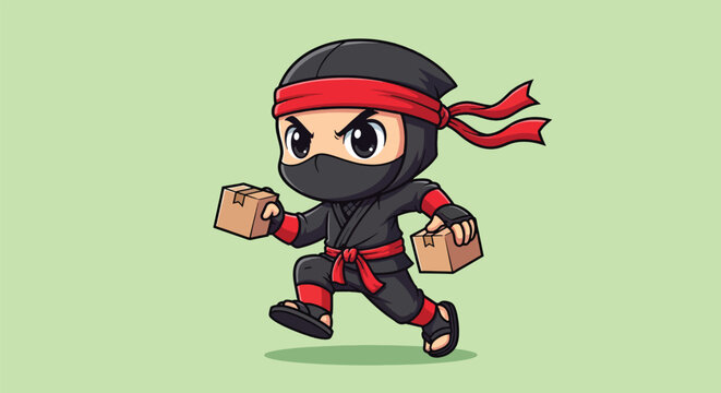Cute Ninja Character Delivering Packages with Speed and Agility.