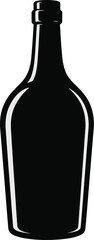 Elegant black glass bottle silhouette design vector illustration for wine or liquor product branding premium beverage packaging modern alcohol container graphic template for restaurant bar menu presen