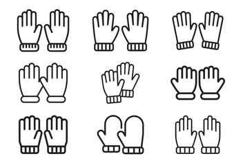 Fototapeta premium Winter Gloves line art icon Set, Winter Gloves outline vector