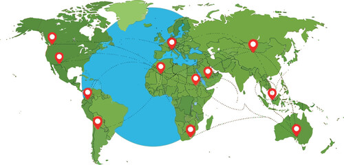Obraz premium Global connections map with multiple location markers worldwide