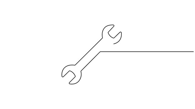 Self animated continuous line drawing illustration of a wrench, Concepts for gripping, turning, tightening, or loosening fasteners like nuts and bolts