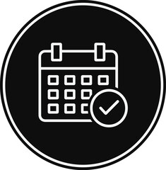 Simple calendar icon with check mark in black circle confirming schedule and tasks appointment reminder and event planning for business project management and time organization modern graphic resource