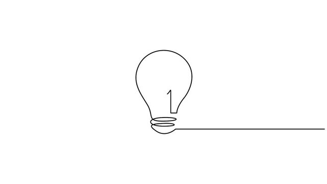 Self animated minimalist continuous one line drawing vector illustration of a light bulb, Concepts for new ideas, innovation, creativity, and brainstorming