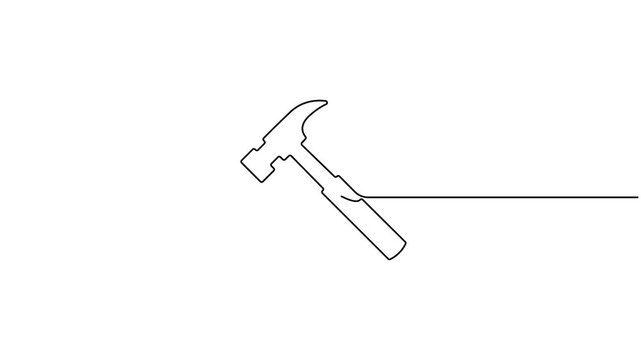 Self animated continuous single-line drawing of a claw hammer vector illustration