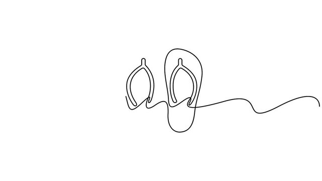 Self animated minimalist continuous one-line drawing of a pair of flip-flops or beach slippers, One line drawing flip flops vector illustration