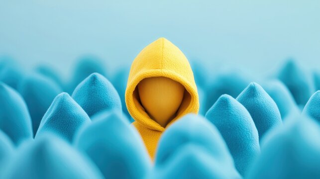 Individuality Person with vibrant, unconventional fashion standing out from a crowd.