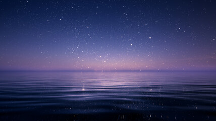 Fototapeta premium 夜空から舞い降りた無数の光が水面に揺れて反射し、幻想的な空間を演出する神秘的で非現実的な癒し系の自然背景イメージ素材