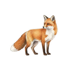 Obraz premium A beautiful red fox stands calmly on a patch of green grass with a curious look detailed illustration
