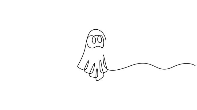 Self animated illustration of a ghost drawn in a continuous single-line art style, Halloween decorations, party invitations, and related themed designs
