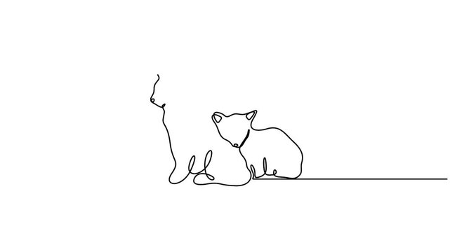 Self animated minimalist continuous one-line drawing of two cats sitting together, larger cat and a smaller cat sitting side-by-side