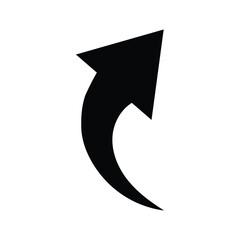 Arrow icon with curved shaft isolated on white background