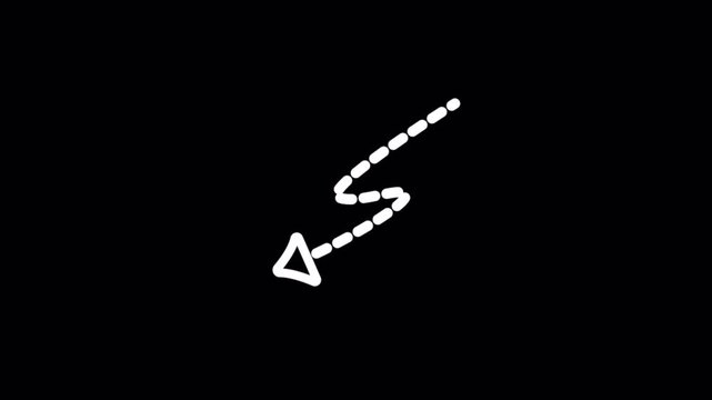Hand-drawn dashed arrow animation pointer direction zigzag 4k Alpha channel