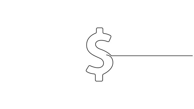 Self animated minimalist single continuous line illustration of a dollar sign, One line drawing of dollar sign vector illustration
