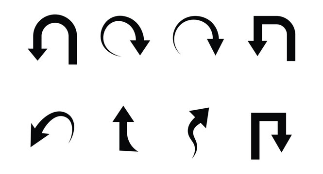 Collection of various directional arrows and symbols isolated on white background