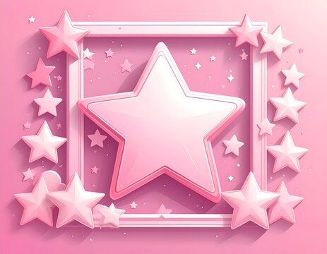 A pink star surrounded by smaller stars and a square frame