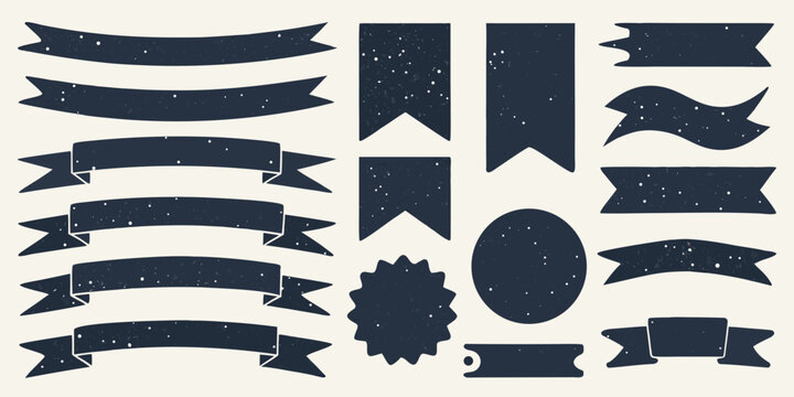 Collection of textured ribbon and banner shaped design elements