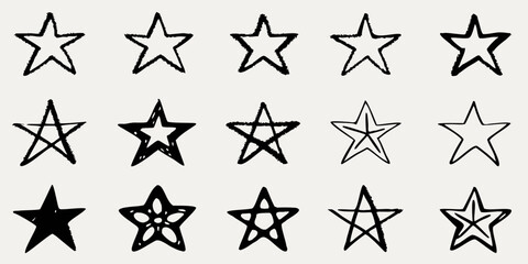 Collection of hand drawn five pointed stars in varying styles © Ajay
