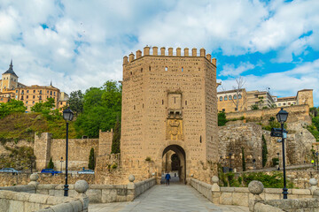 Alcantara Bridge, an arch bridge in Toledo, Spain