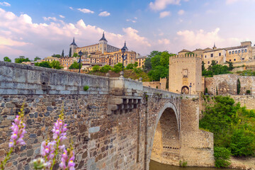 Alcantara Bridge, an arch bridge in Toledo, Spain