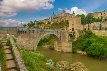 Alcantara Bridge, an arch bridge in Toledo, Spain