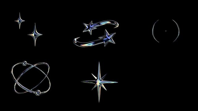 Chrome Y2K Abstract 3D Seamless Loop Animation. Transparent Background.Alpha Channel