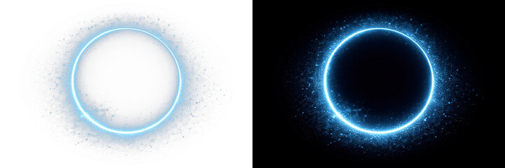 Glowing halo ring with sparkle glitter particles, abstract luminous circle flare, magical stardust fire embers energy effect on transparent background © Poliak
