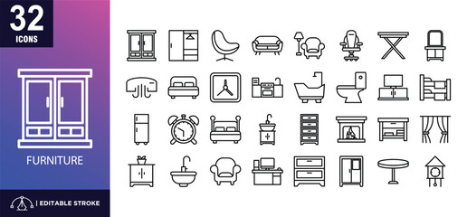 Furniture Line Icon Set