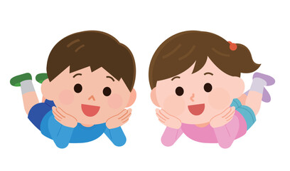 寝そべる男の子と女の子　イラスト