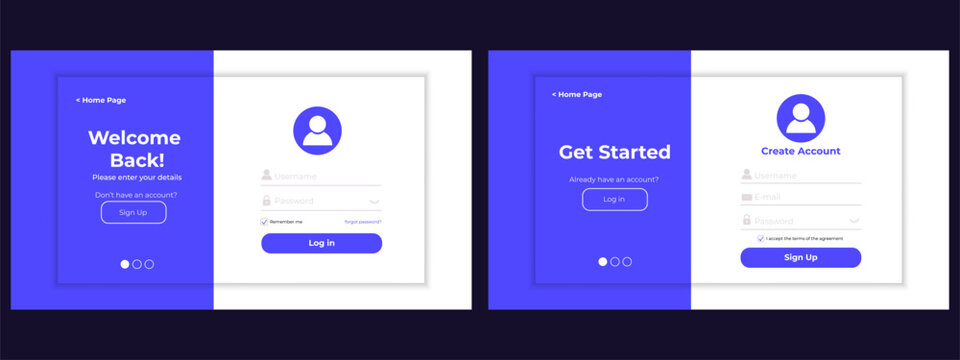 Modern popup window template for website login or user registration. Clean ui form with fields for email and password.