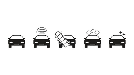 A set of car icons with various cleaning and maintenance symbols