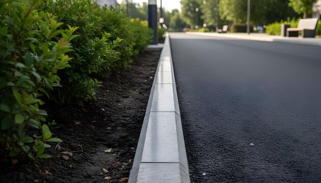New Curb in City Park Landscape