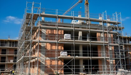 Construction Site Facade with Scaffolding