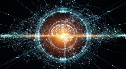 Fototapeta premium Digital Brain with Governance Concept in Abstract Technology Design