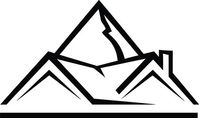 Fototapeta premium Simple black and white graphic of mountains on a plain background