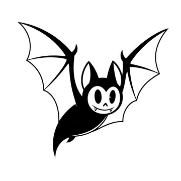 a dynamically posed, high-contrast, monochrome vector illustration of a charming vampire bat character rendered in the minimalist rubber hose cartoon aesthetic, isolated on transparent. concept for