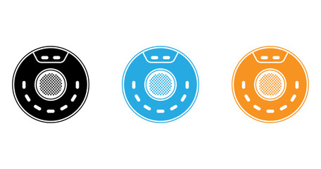 Three colored buttons with symbols isolated on transparent background, Vector
