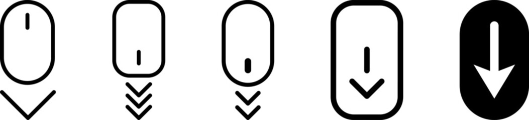 Swipe down icon. Arrow down button symbol. Swipe down icons set for social media stories. Scroll Down Icon Vector, Sign and Symbol Design Elements for Website or Apps, Presentation, UX UI. © Volodymyr