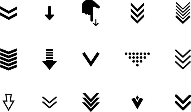 Swipe down icon. Arrow down button symbol. Swipe down icons set for social media stories. Scroll Down Icon Vector, Sign and Symbol Design Elements for Website or Apps, Presentation, UX UI.
