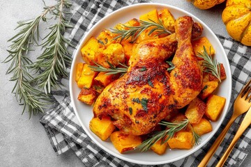 Indulge in the heartwarming combination of roasted chicken and pumpkin to warm your fall evenings.