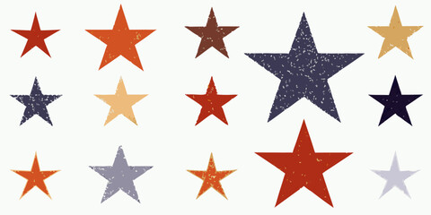 Fototapeta premium Collection of colorful textured stars in varying shades and styles