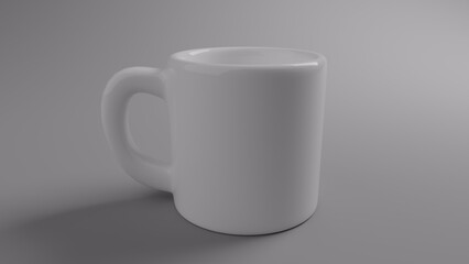 Obraz premium Single empty white ceramic coffee mug with handle isolated on a blank porcelain background for a minimalist cafe beverage object mockup