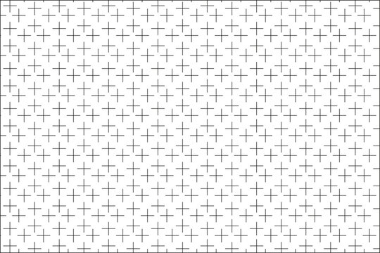This image displays a uniform, repetitive pattern of small, light gray plus signs or crosses against a plain white background. The crosses are precisely arranged in staggered rows, creating diagonal 