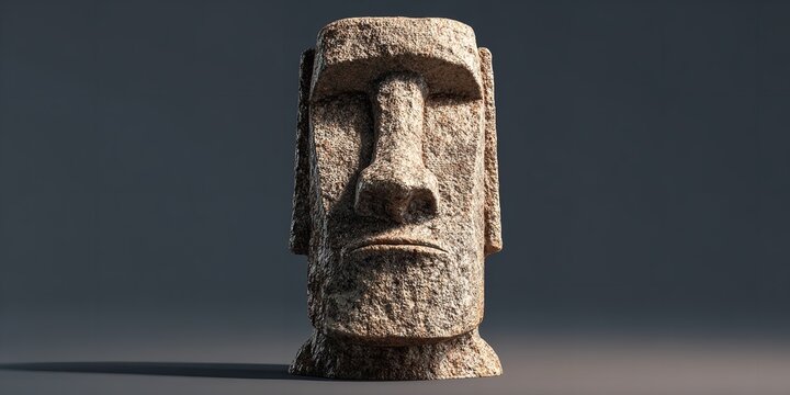 Ancient stone Moai head sculpture on dark background