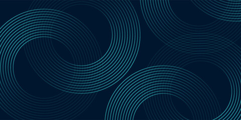 Blue abstract background with glowing circles. Swirl circular lines pattern. Geometric spiral. Twirl element. Modern graphic design. Futuristic technology concept.