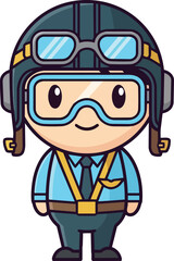 Fototapeta premium A cartoon pilot character wearing goggles and a helmet stands ready for flight in a vector illustration.
