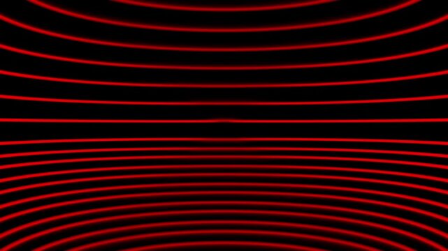 Abstract red neon glowing curved horizontal lines pattern on black background