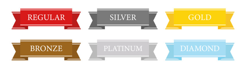 立体感のあるリボン装飾デザインの会員ランクラベルセット（REGULAR / SILVER / GOLD / BRONZE / PLATINUM / DIAMOND）